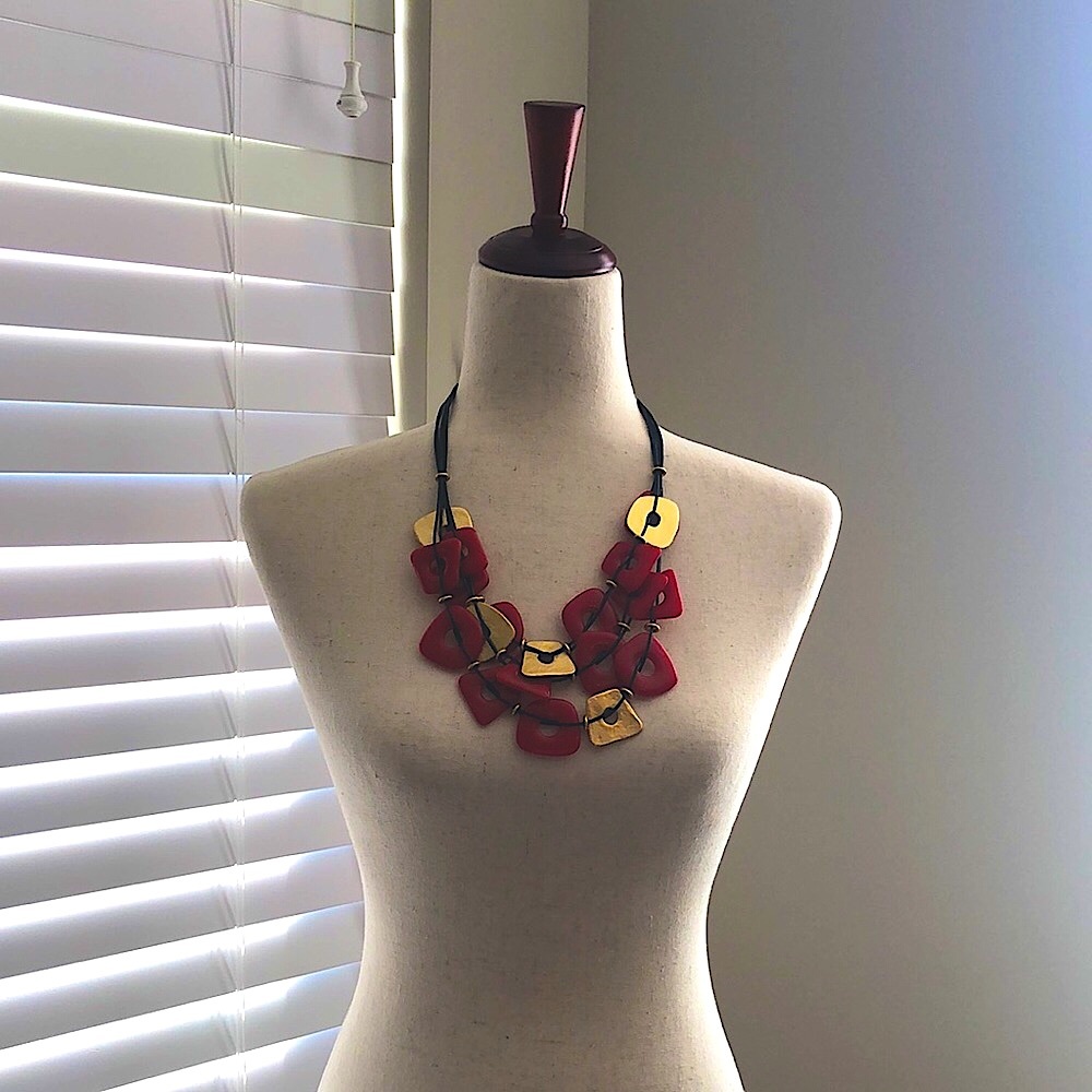 Chicos three strand gold and deep orange necklace- only worn once